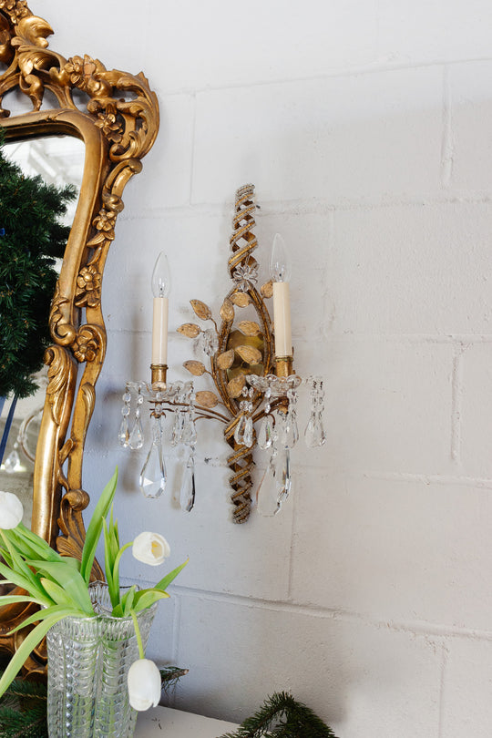 pair of original 1930s Maison Bagues Paris crystal wall sconces
