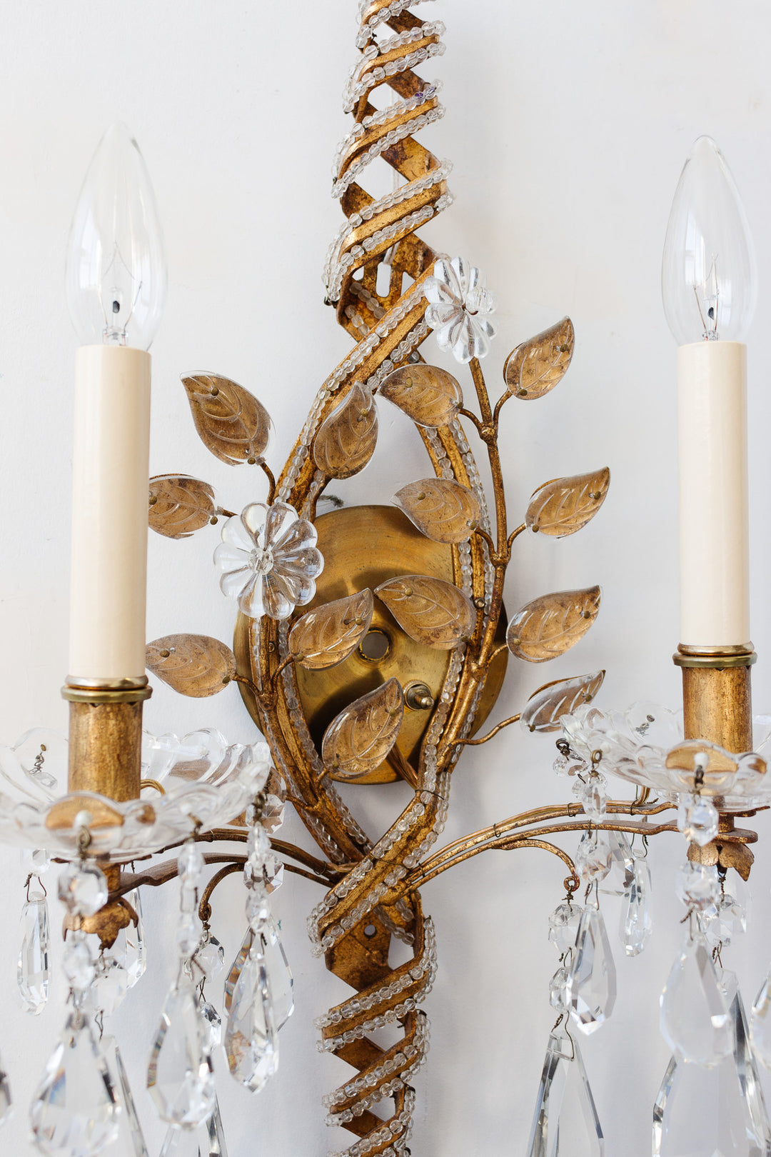 pair of original 1930s Maison Bagues Paris crystal wall sconces