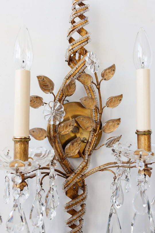 pair of original 1930s Maison Bagues Paris crystal wall sconces