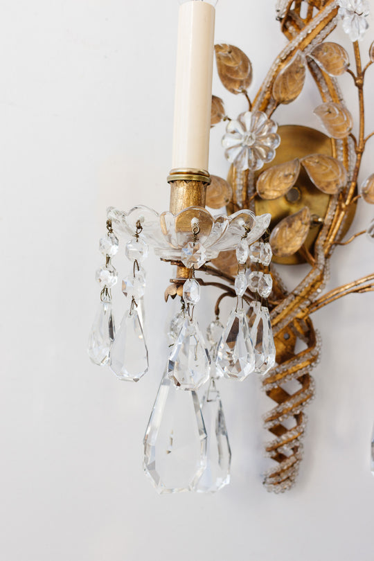 pair of original 1930s Maison Bagues Paris crystal wall sconces