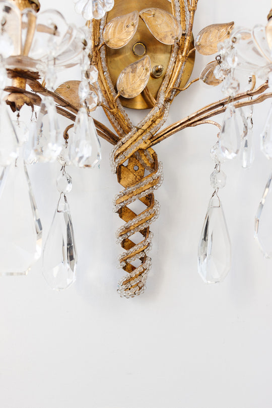 pair of original 1930s Maison Bagues Paris crystal wall sconces