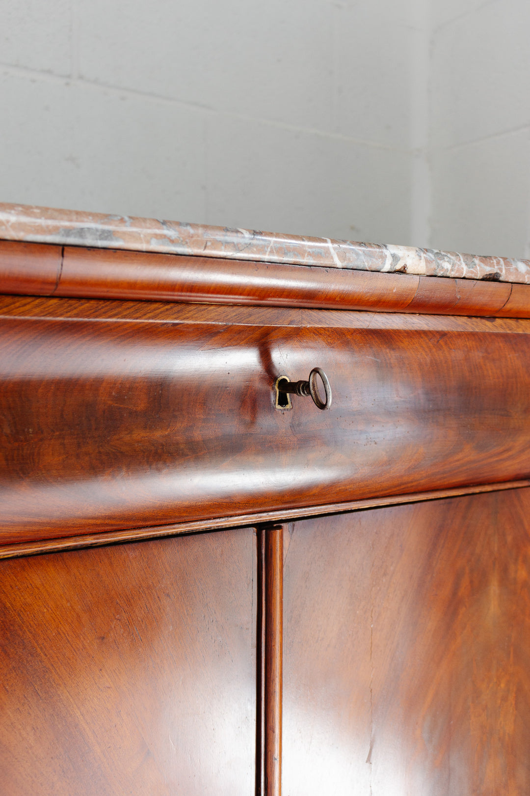 19th century French Louis Philippe flame mahogany and marble top side board