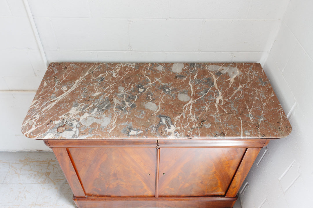 19th century French Louis Philippe flame mahogany and marble top side board