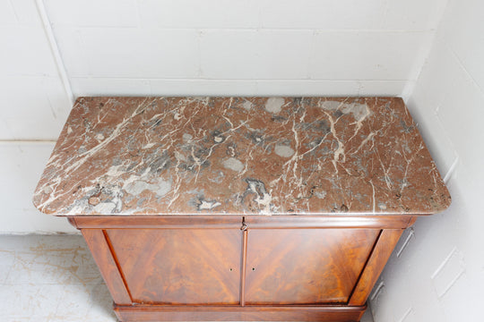 19th century French Louis Philippe flame mahogany and marble top side board