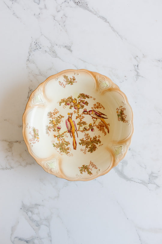 antique crown ducalware birds of paradise hand painted serving bowl