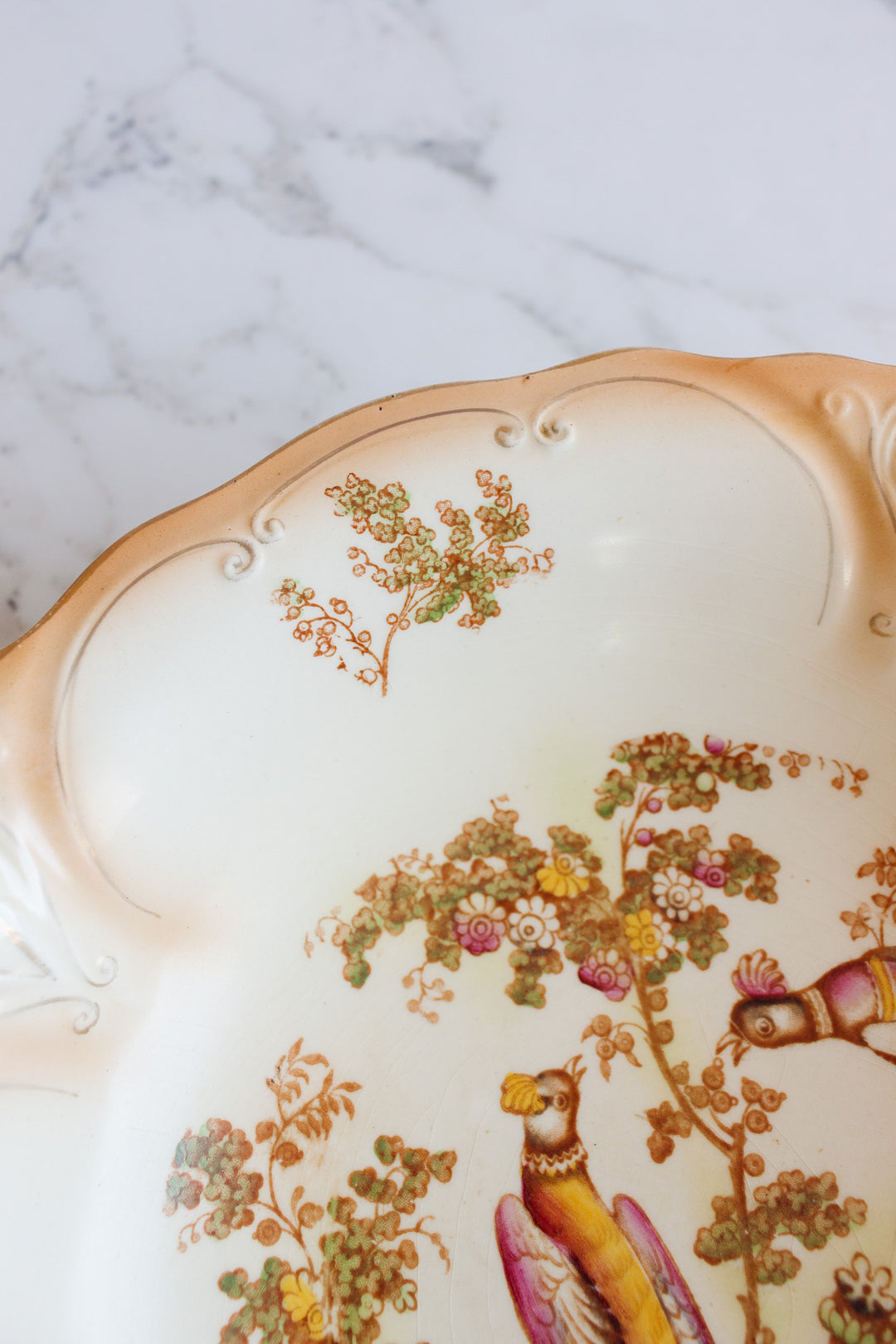 antique crown ducalware birds of paradise hand painted serving bowl