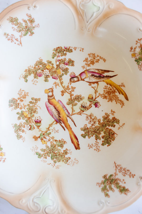 antique crown ducalware birds of paradise hand painted serving bowl