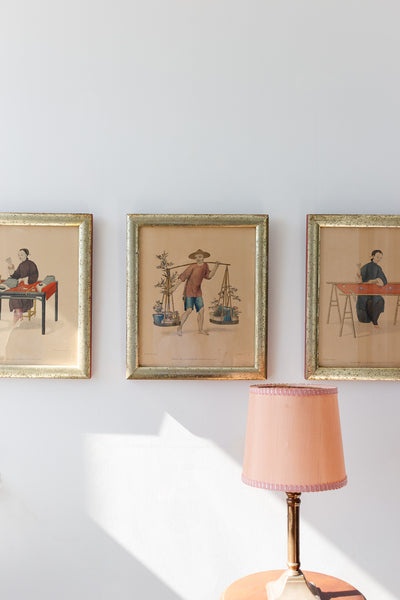 antique french chinoiserie hand tinted print