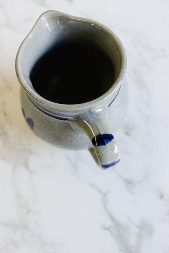 vintage german marzi & remi cobalt blue salt glazed pitcher