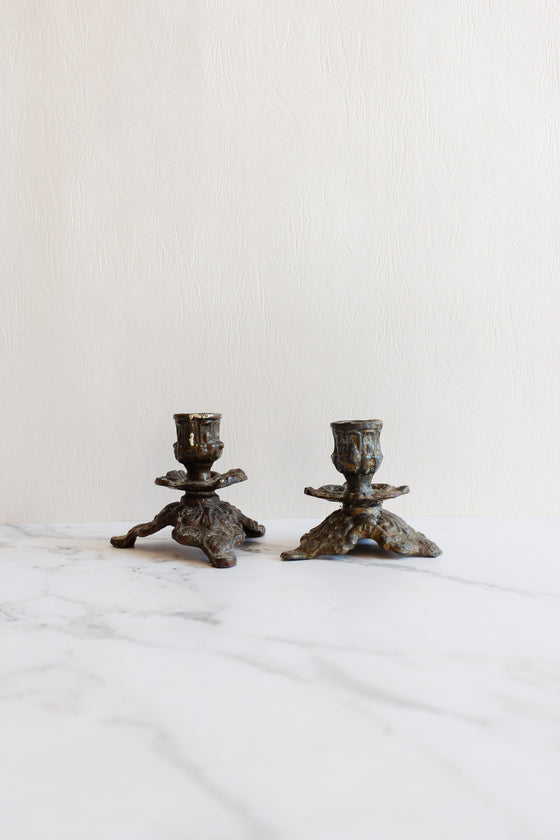 antique french ornate candlestick pair