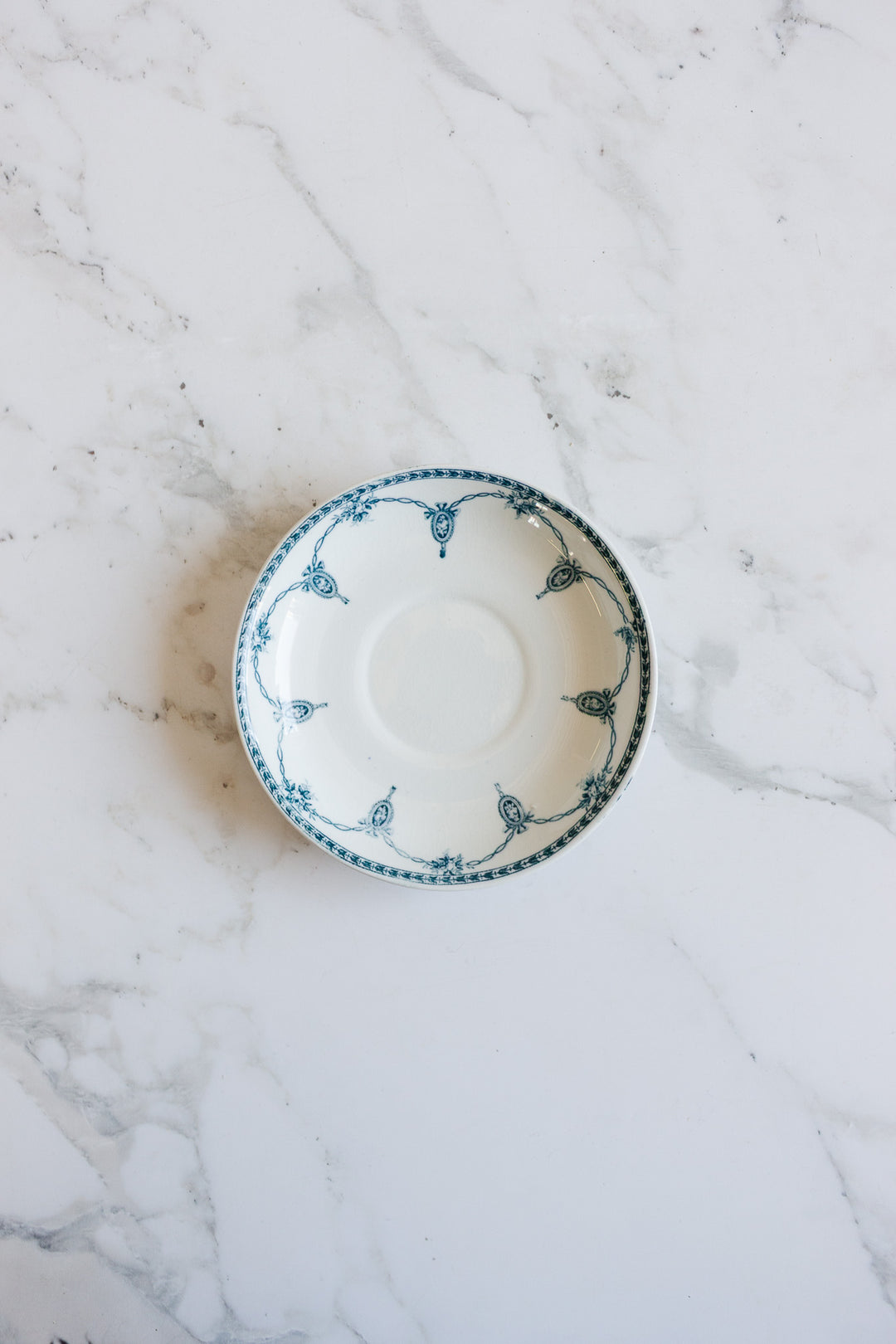 antique blue and white teacup and saucer by keeling & co ltd