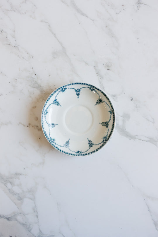 antique blue and white teacup and saucer by keeling & co ltd