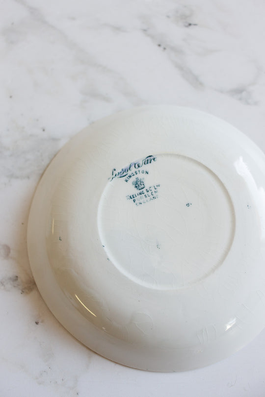 antique blue and white teacup and saucer by keeling & co ltd