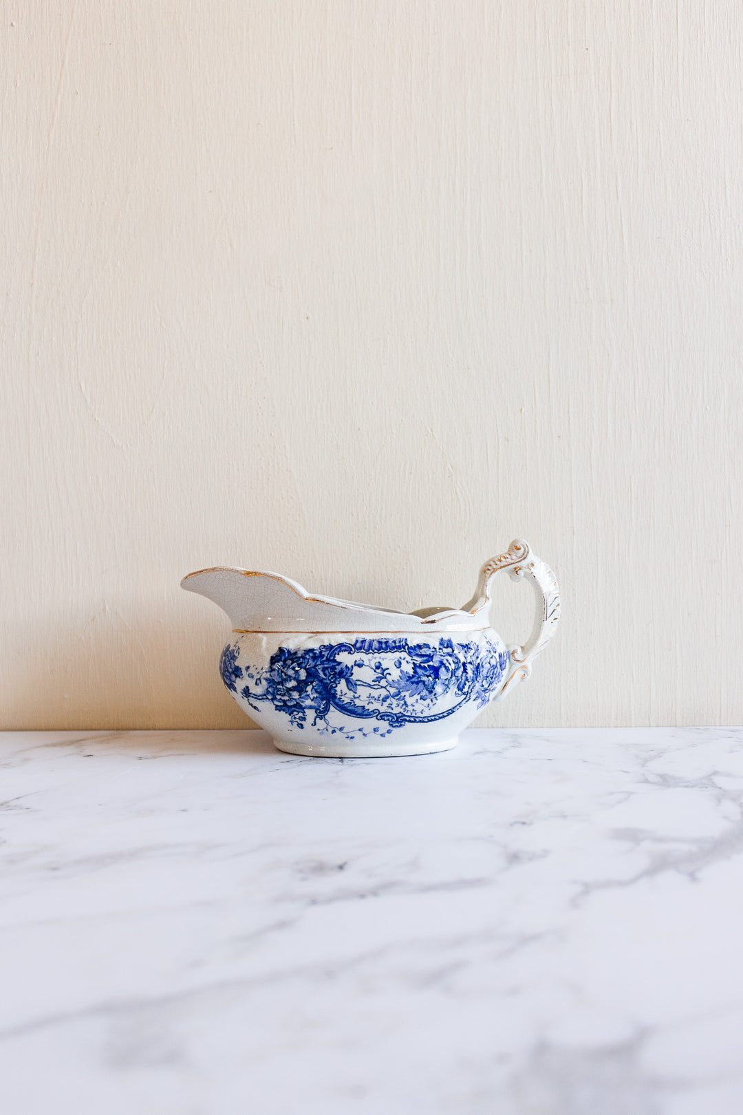 antique austrian FP and Co blue and white gravy "floral" boat