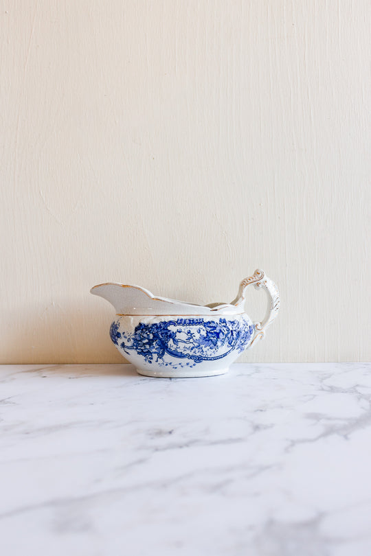 antique austrian FP and Co blue and white gravy "floral" boat