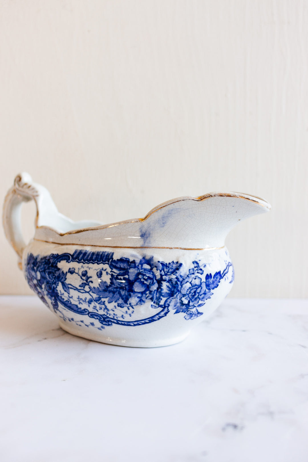 antique austrian FP and Co blue and white gravy "floral" boat