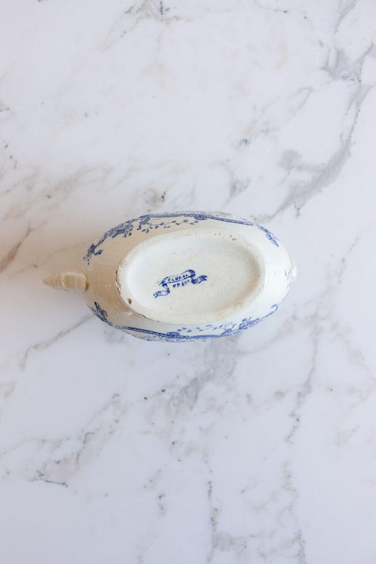 antique austrian FP and Co blue and white gravy "floral" boat