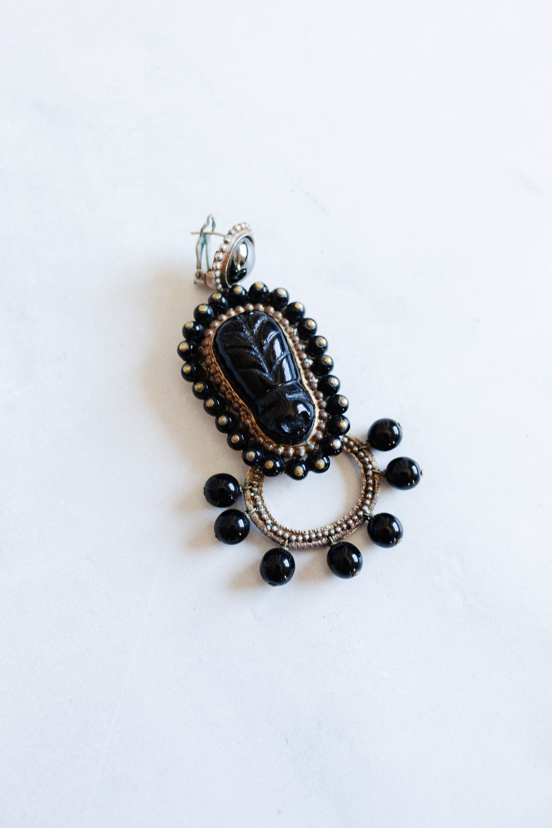 andrew GN paris runway mayan hematite and lucite statement earrings