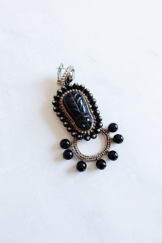 andrew GN paris runway mayan hematite and lucite statement earrings