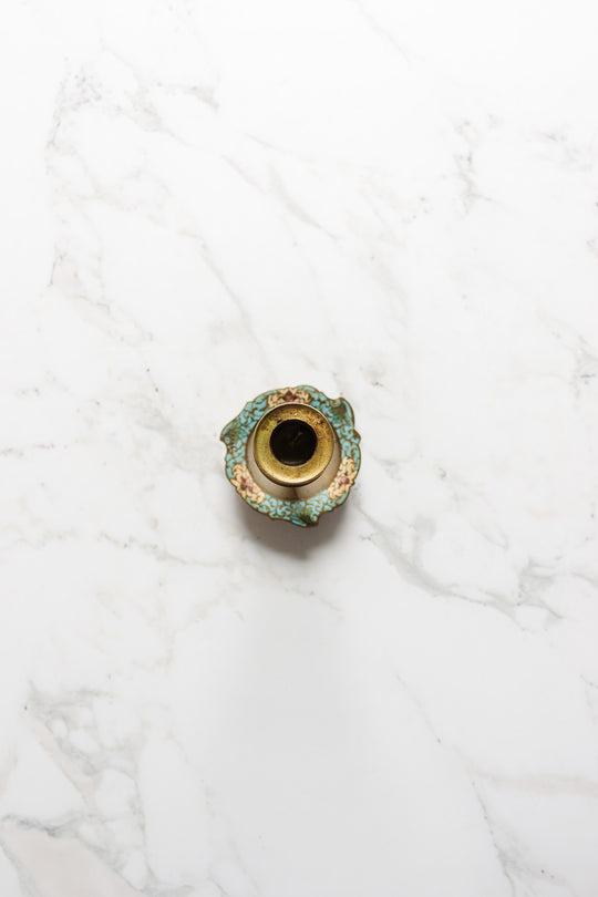 antique french bronze and  cloisonné candlestick
