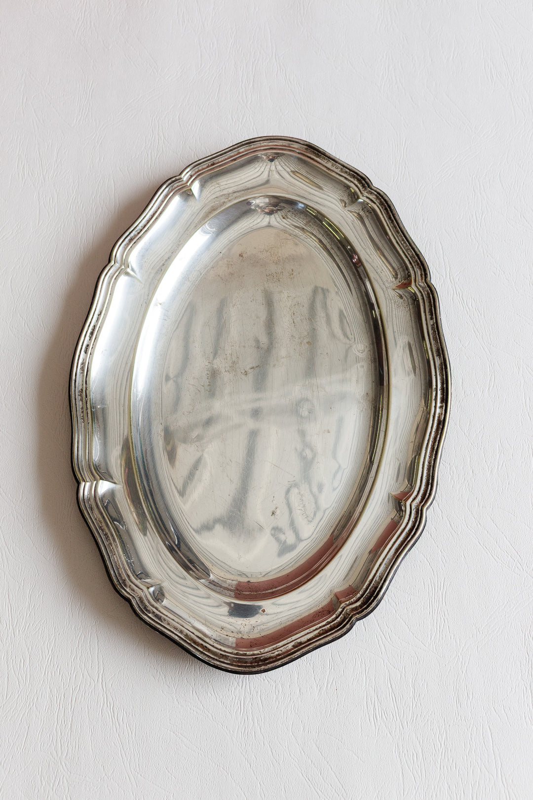 vintage french silver platter with scalloped edges