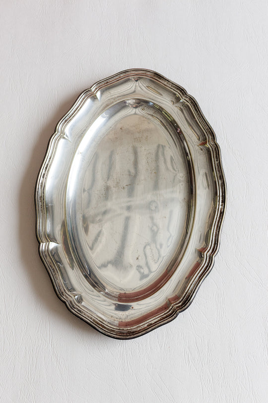 vintage french silver platter with scalloped edges