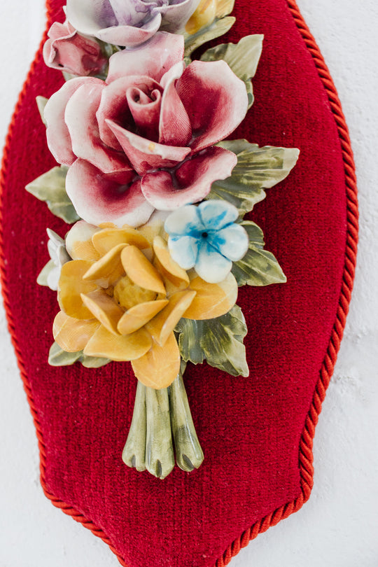 vintage Italian Capodimonte porcelain flowers on velvet