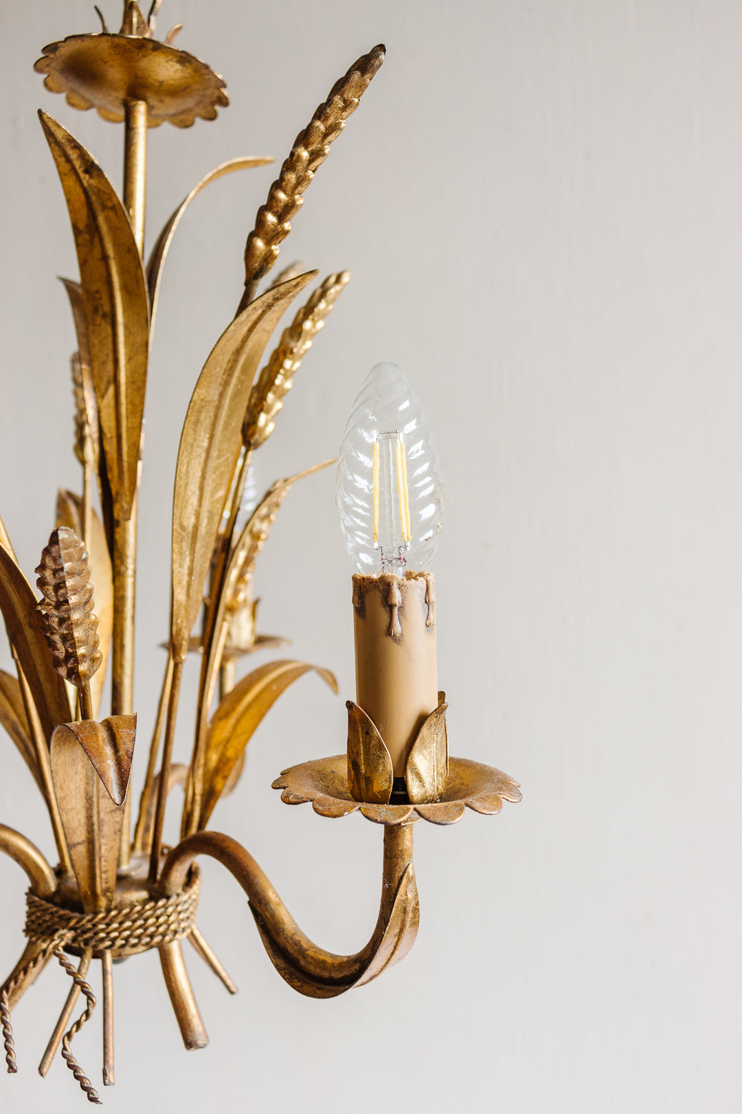 vintage Italian gilt foliate “golden wheat” chandelier