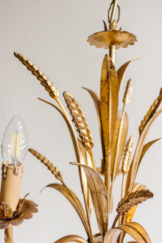 vintage Italian gilt foliate “golden wheat” chandelier