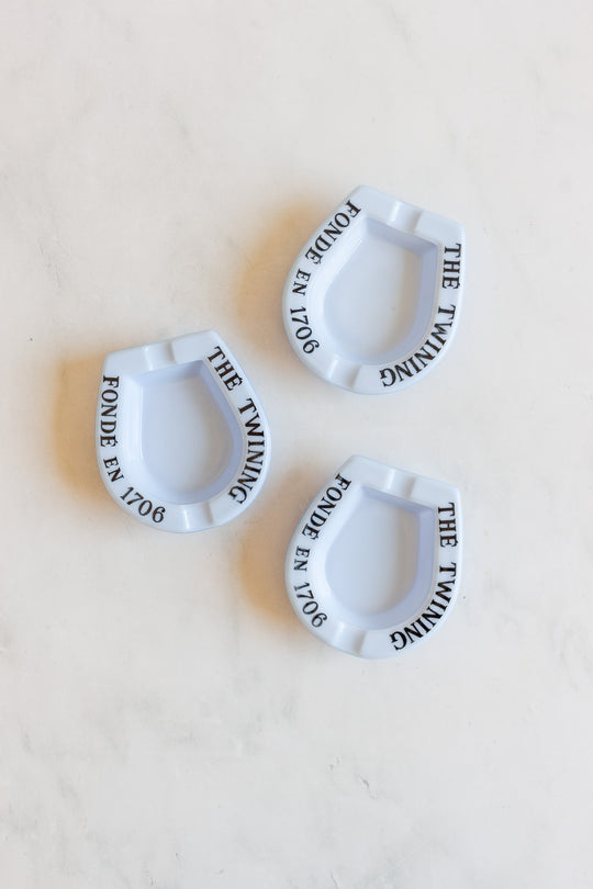 1970s french thé twining horseshoe milk glass ashtray
