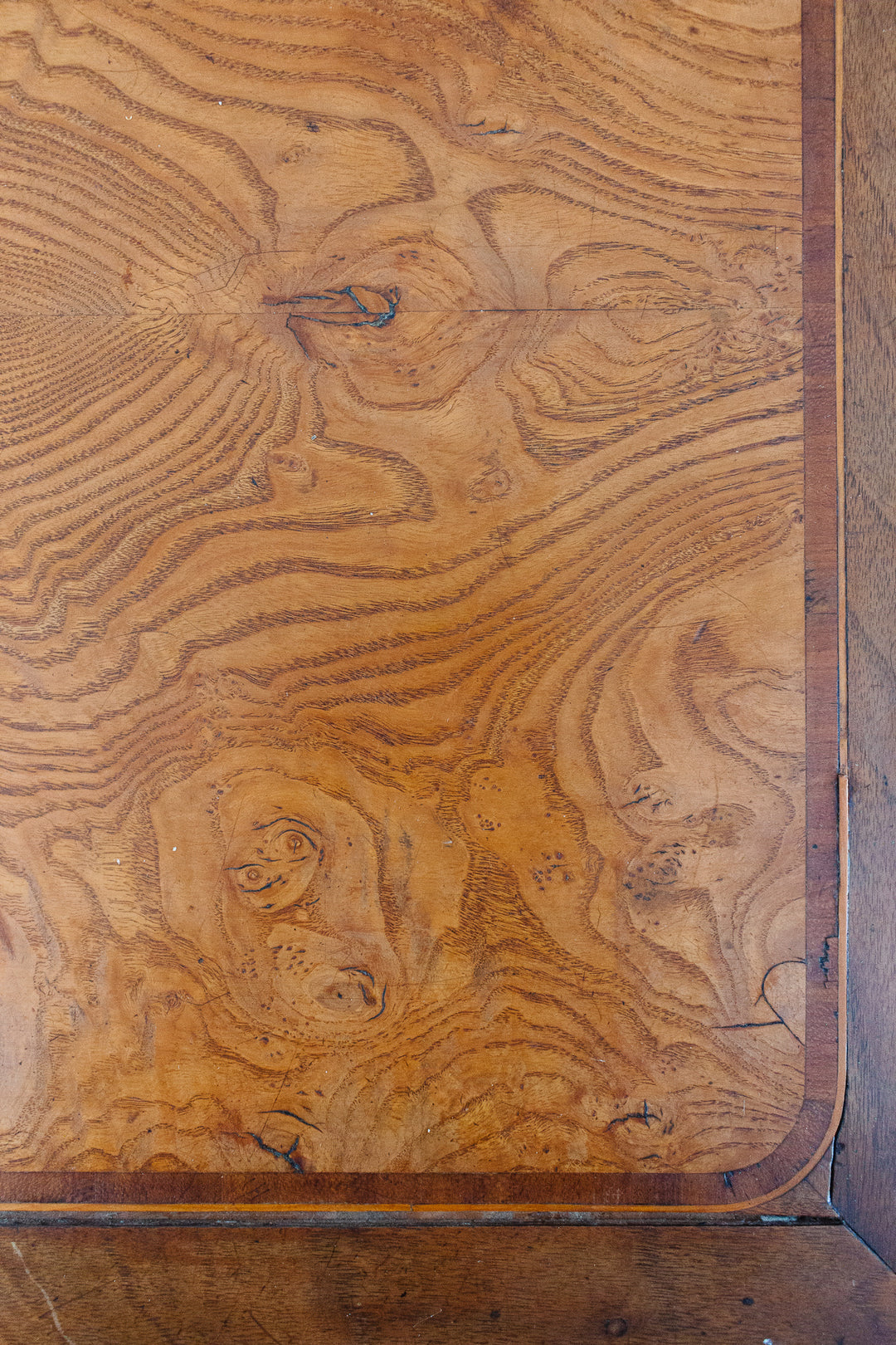 19th century Italian burl oak and inlay writing desk