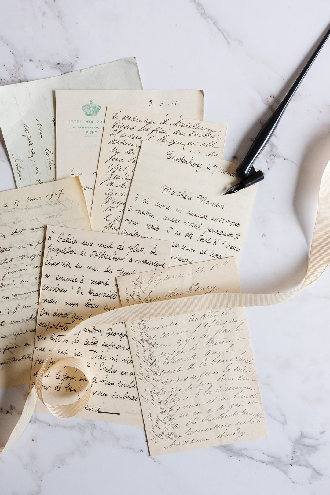 eclectic set of antique french turn of the century of handwritten letters