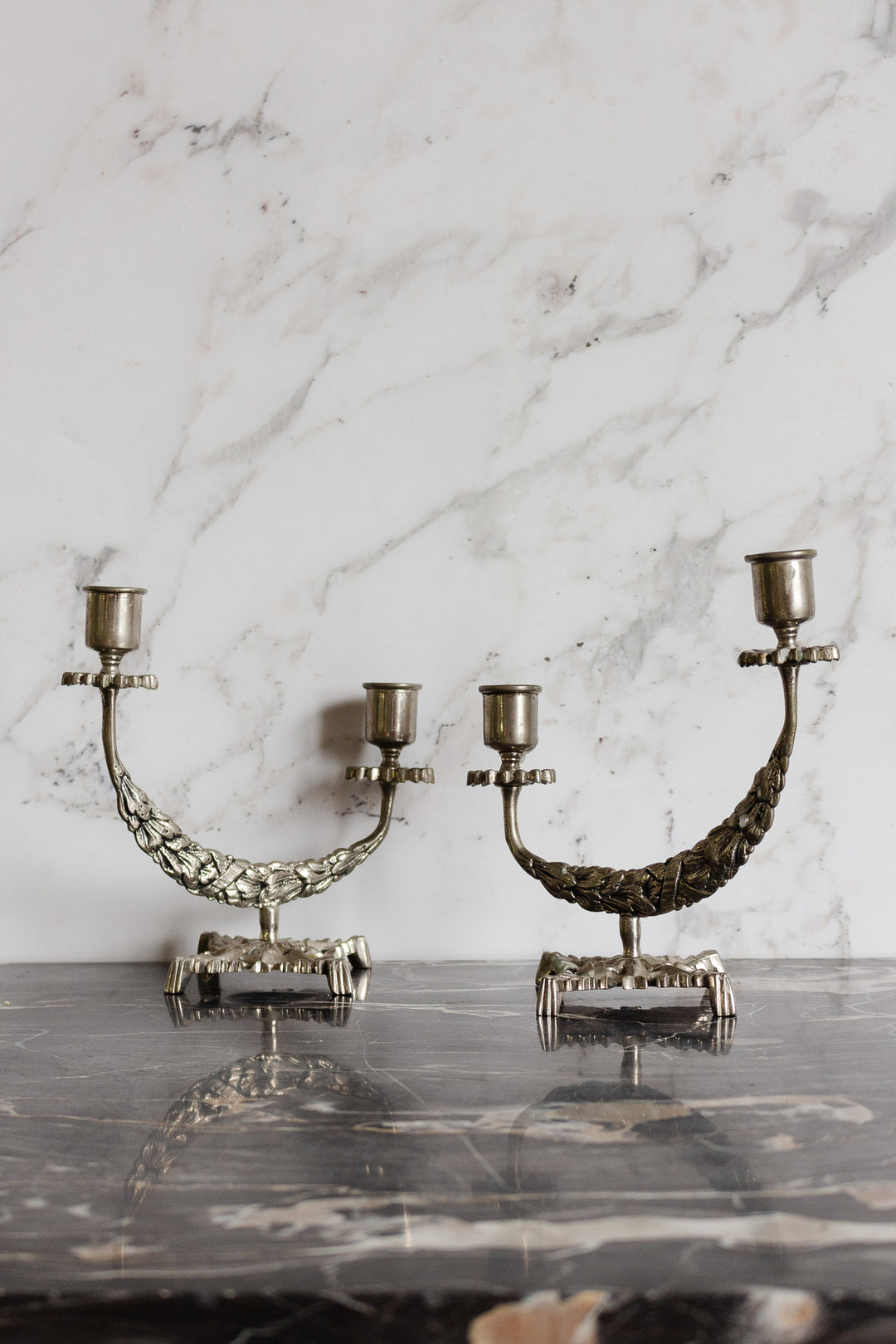 vintage european asymmetrical silver candelabra