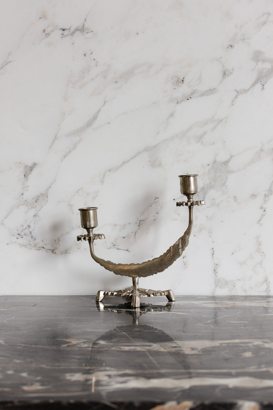 vintage european asymmetrical silver candelabra