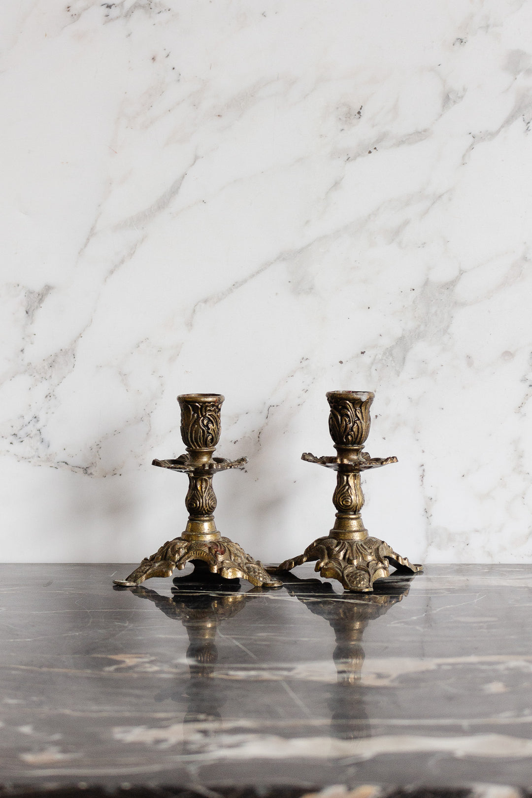 pair of vintage italian solid brass candlesticks
