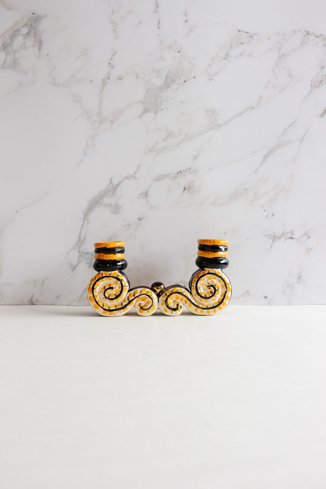 vintage french artisan made handpainted mantle candlestick