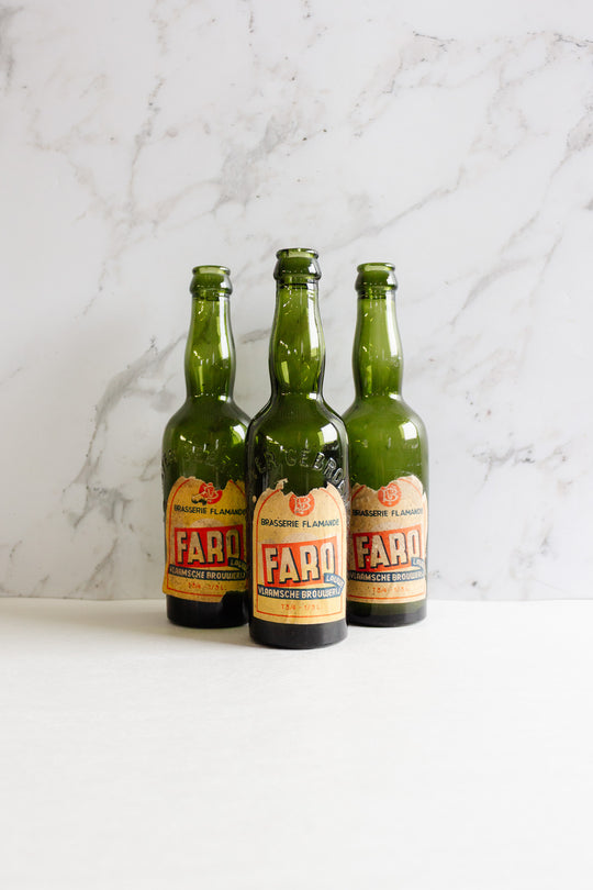 vintage Belgian "faro" embossed glass beer bottle