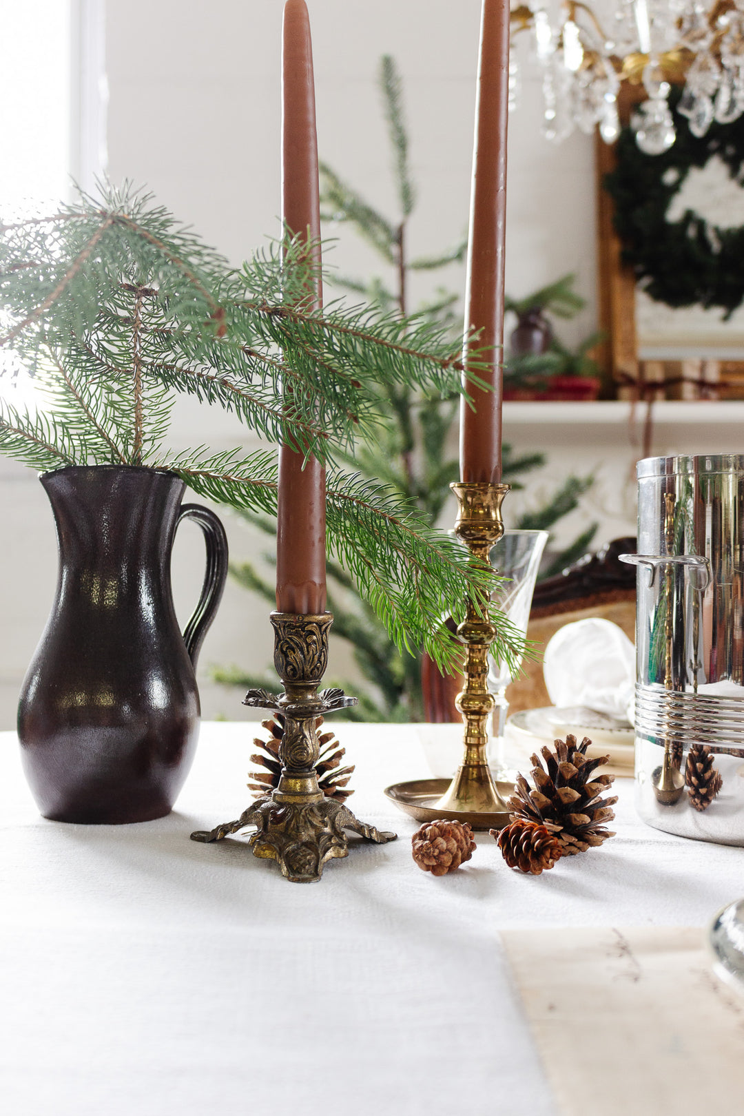 pair of vintage italian solid brass candlesticks