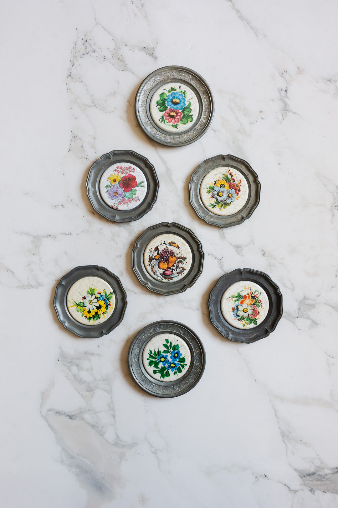 antique European pewter and ceramic "sous bouteille"