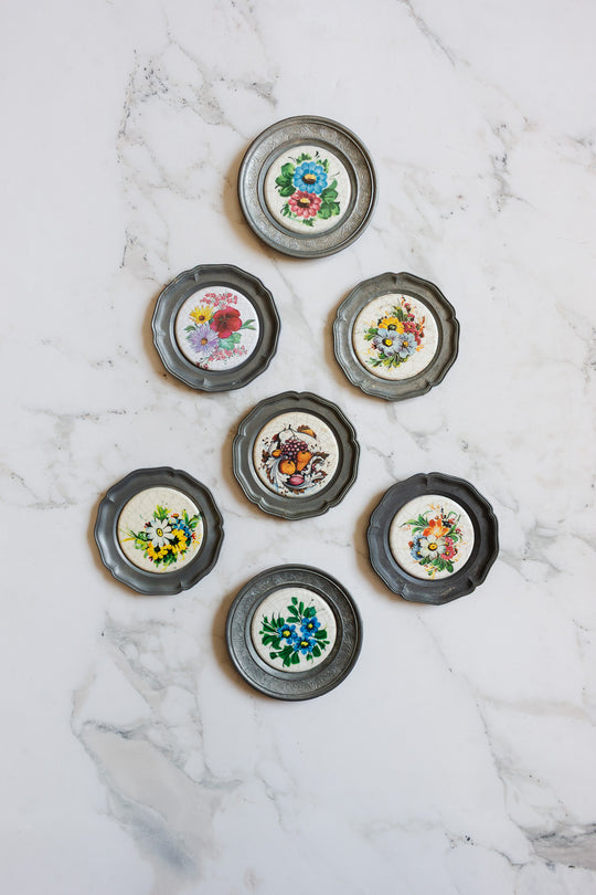 antique European pewter and ceramic "sous bouteille"