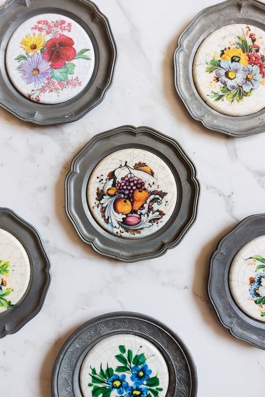 antique European pewter and ceramic "sous bouteille"