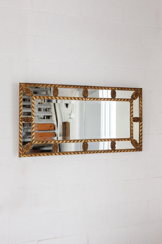 antique french gilded landscape wood carved mirror