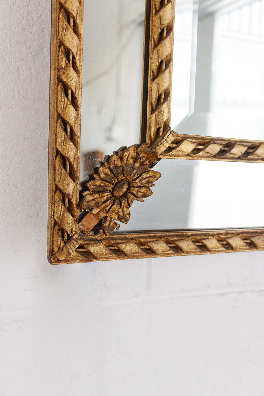 antique french gilded landscape wood carved mirror