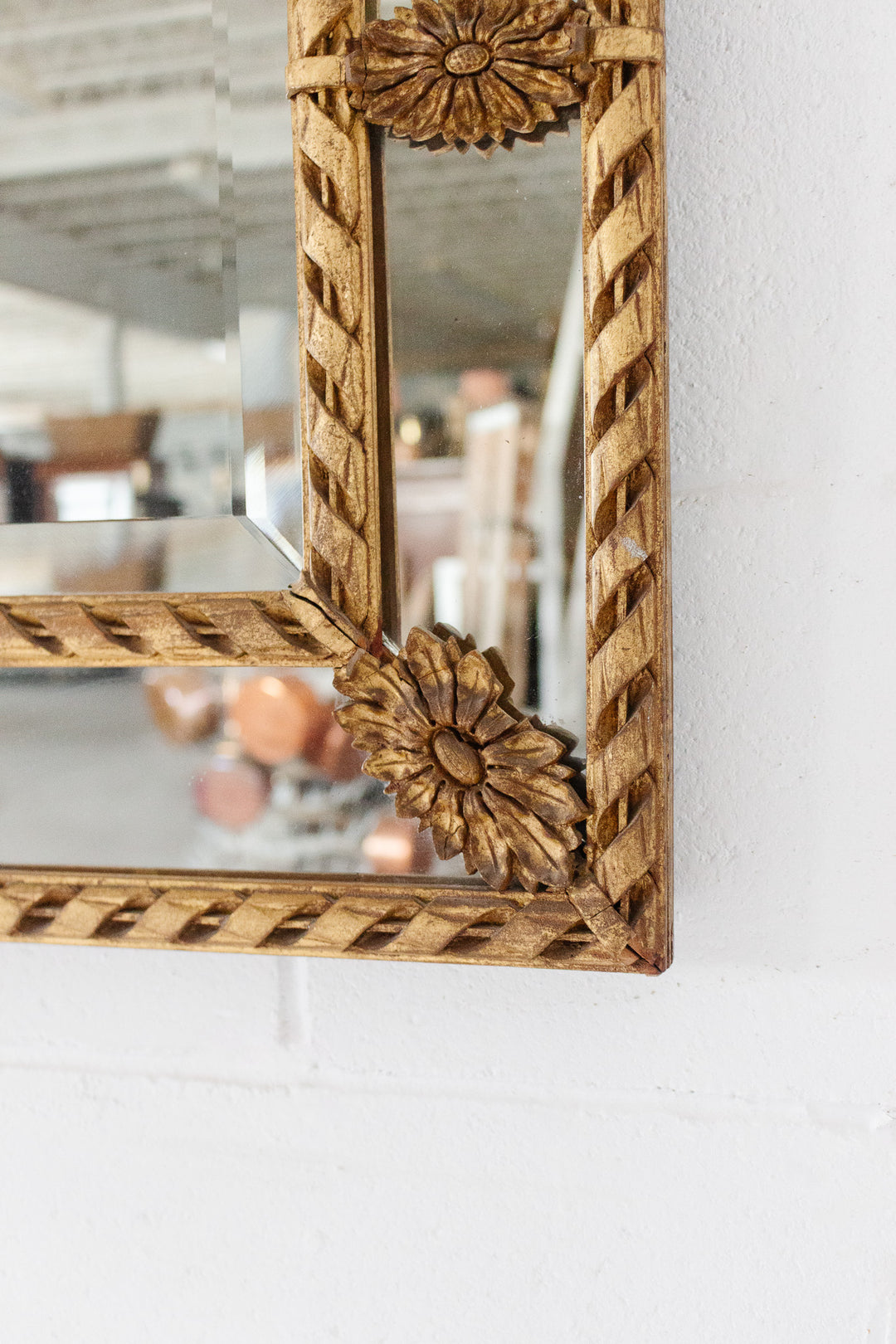 antique french gilded landscape wood carved mirror