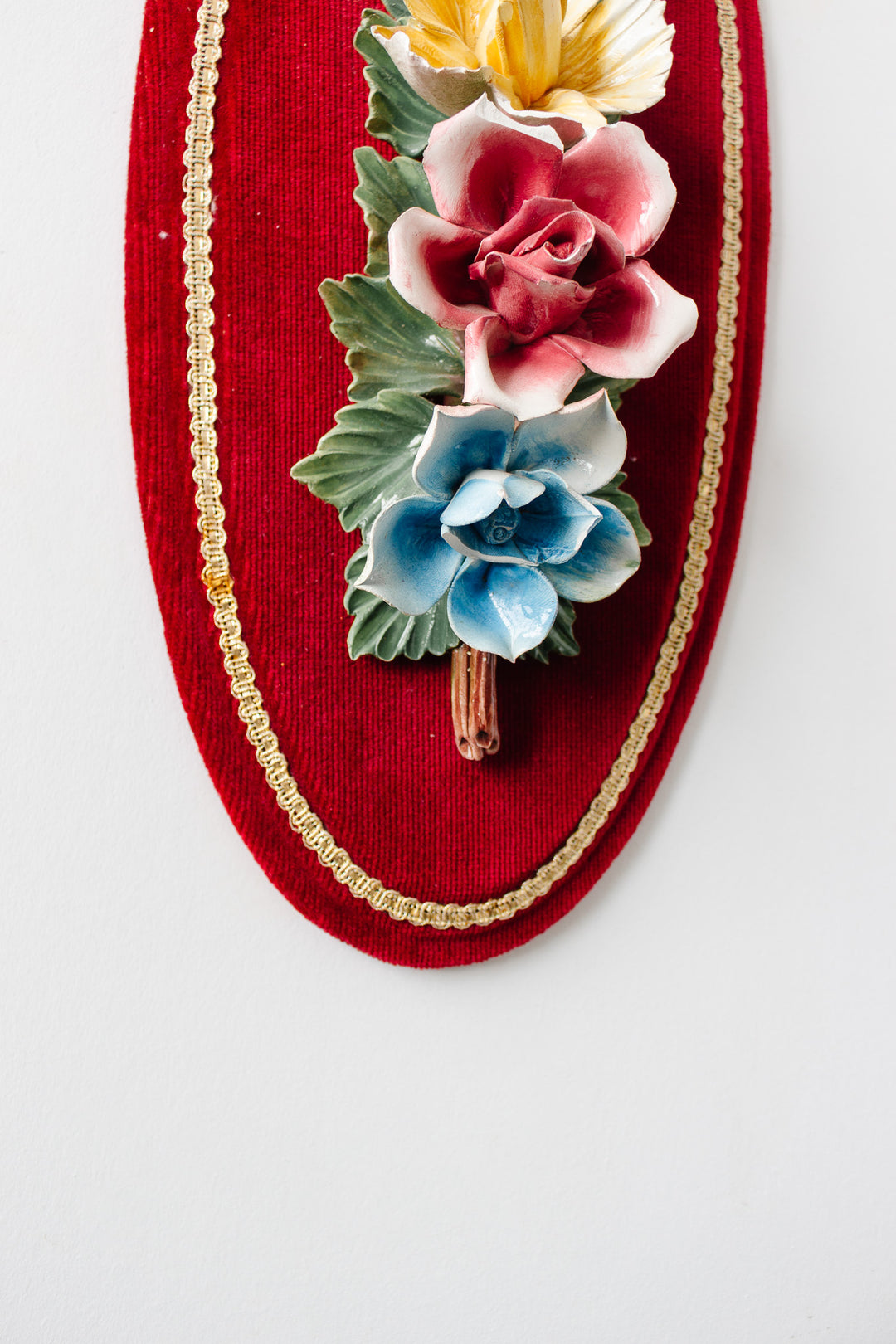 vintage Italian capodimonte porcelain flowers on velvet