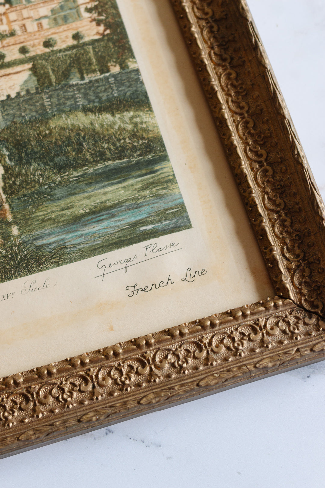 antique "the french line" transatlantique framed menu cover