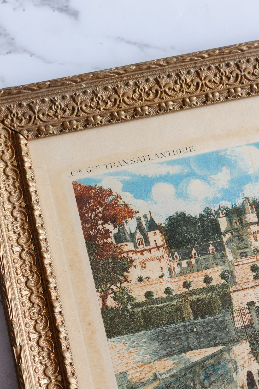 antique "the french line" transatlantique framed menu cover