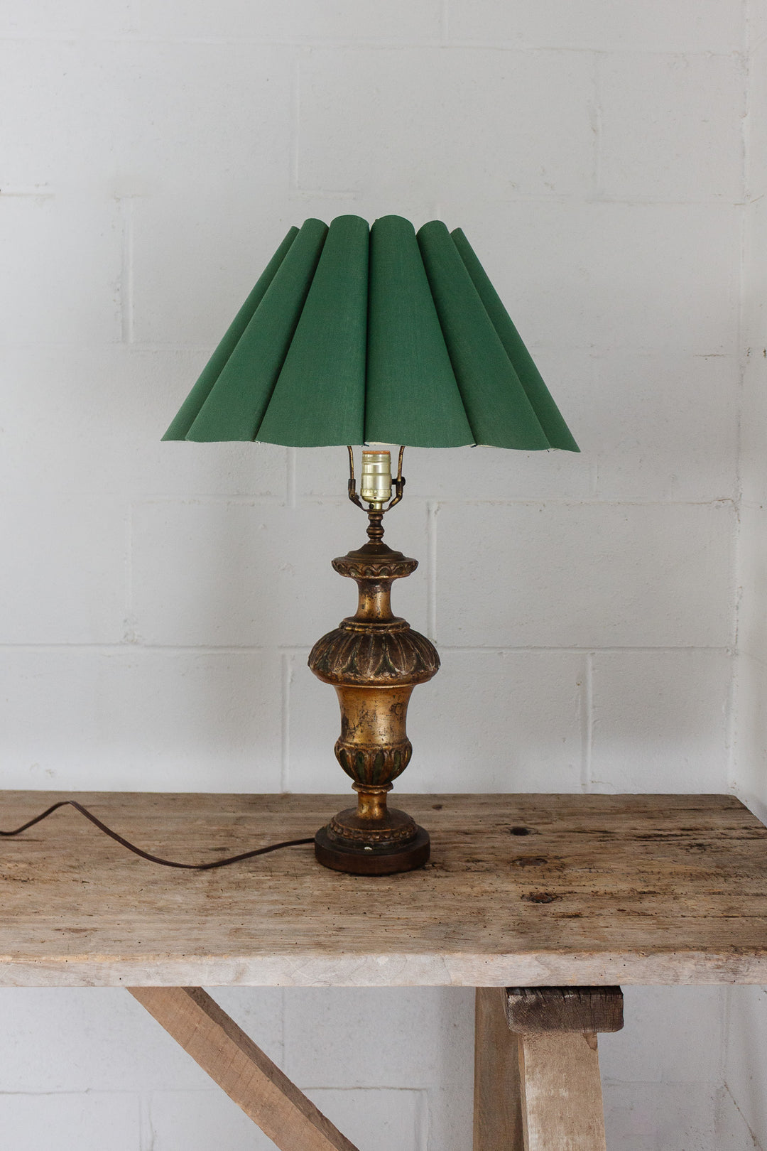 vintage green scalloped fabric lampshade