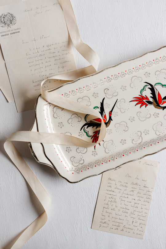 vintage french "ceylan" Longwy cake plate