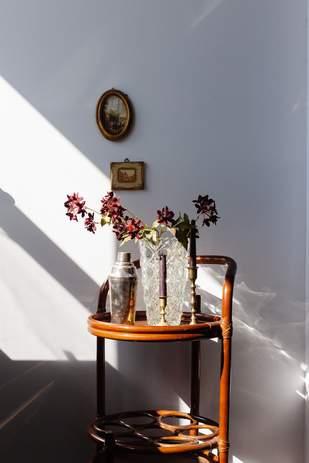 1960s French round bamboo bar cart
